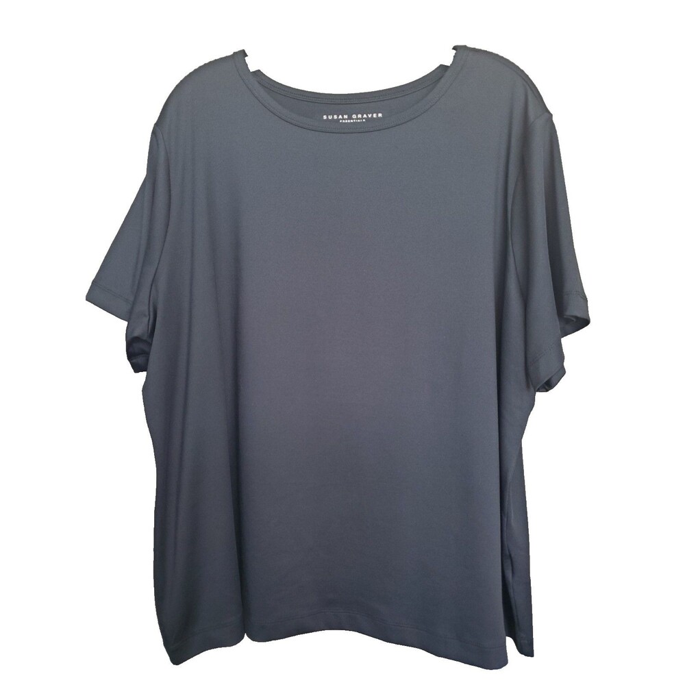 Susan Graver Essentials LiquidKnit Black Short Sleeve Blouse Size 2X